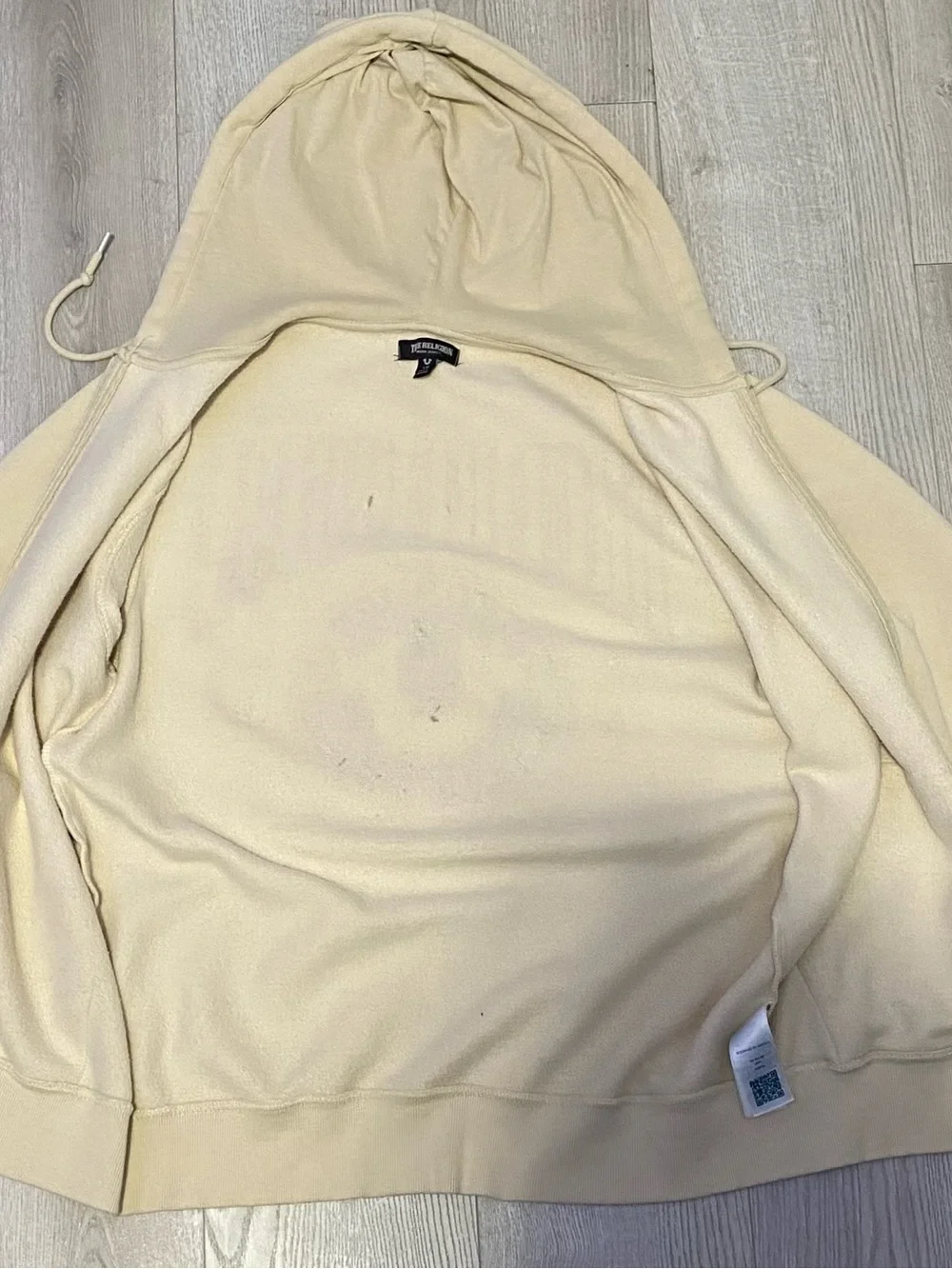 True Religion Beige Zip-Up Hoodie with Sherpa Lining